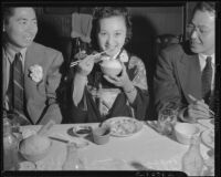 Nisei festival queen dines in Little Tokyo, Los Angeles, 1940