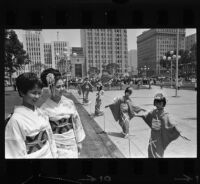 Nisei Festival queen contestants watch Ondo Japanese dances, Los Angeles, 1966