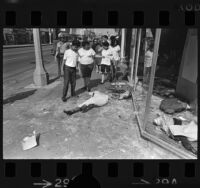 Street scene after Chicano Moratorium Committee antiwar protest riots, East Los Angeles, 1970