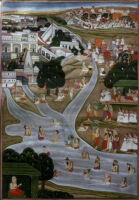 Bharata's army at Prayaga; Bharata worshipping Prayaga; Bhardvaja in his ashrama