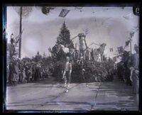 Huntington Park Lodge's float with elks in the Tournament of Roses Parade, Pasadena, 1924