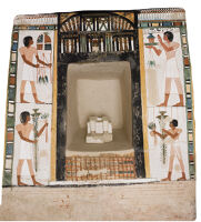 Whole view of Long Hall Far, Niche wall, with the remains of Menna and Henuttawy's double statue (stitched)