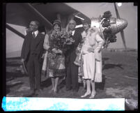 Group photo of Ruth Elder, two unidentified men, and possibly Katherine Stinson, 1920-1939