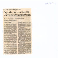 Zepeda parte a buscar restos de desaparecidos