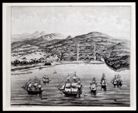 Early watercolor view of San Francisco, seen from the bay (copy photo 1930-1989)