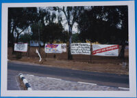 Road banners advertising the exhibition, 'Art Toward Social Development', Gaborone, Botswana, 1982