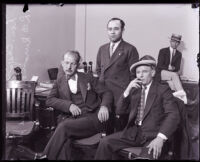 Lon Chapman, Leo Kuranoff and Richard Sides in a courtroom, Los Angeles, 1926