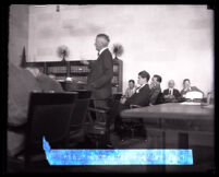Attorney W. I. Gilbert speaking during the Paul Kelly murder trial, Los Angeles, 1927