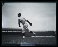 Lefty Thomas, baseball player, pitches at Washington Park, Los Angeles, 1920-1925