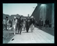 Royal party of Crown Prince Gustav Adolf of Sweden on walk through MGM studio, Culver City, 1926 