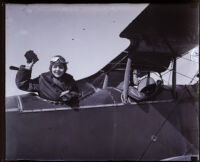 Actress Helene Chadwick and air pilot J. E. Zapp in a plane, Los Angeles, 1923
