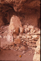 Collapsed pillar in Hall as found on October 2nd, 2002, before conservation; view of north side of pillar, looking south.