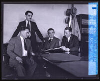 W. T. Kendrick, Jr., with clients Dominic De Ciolla, Vito Ardito, and Mike Pupillo during their trial for the murder of August Palombo, Los Angeles, 1929