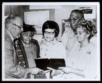 Descendants of negro pioneers of the Gold Rush: Royale Towns, Sadie Colbert, Melba Clark Whittaker, Harvey Earl, and Estella Earl, circa 1969