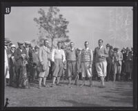 Golf course designer and golfer Max H. Behr with golfers George Duncan, E. S. "Scotty" Armstrong, and N. Macbell at Midwick Country Club, Alhambra, 1925