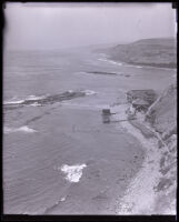 View looking down from Point Fermin to ocean and boardwalk, San Pedro (Los Angeles), 1920s