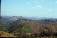 Distant view of hills at a tea plantation, Vandiperiyar (India), 1984