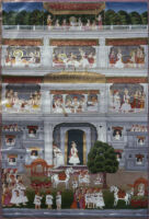 Dasharatha in bed in Ayodhya; Sumantra entering the palace
