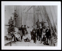 Negro sailors and white officers on a ship, circa 1800-1910