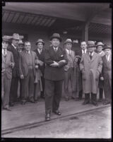 Journalist Franco Ciarlantini arriving at the Southern Pacific railroad station, Los Angeles, 1929
