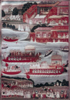 King Guha with Bharata, Bharata and others crossing river Ganga; Bharata reaching Prayaga on foot