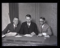 John R. Quinn meets with O. T. Johnson and C. S. Hutson to discuss his mayoral candidacy, Los Angeles, 1929
