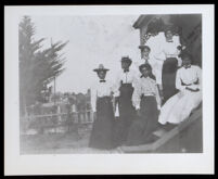 Emma P. Barrett Boyd with friends at 124 E. 4th St, Los Angeles, circa 1895