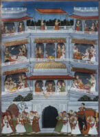Kaikeyi joyous; Dasharatha in bed; Kausalya and Rama