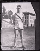 John Clifford Argue on the track field at Occidental College, Los Angeles, circa 1924