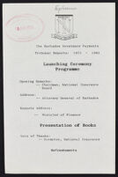 Launching Ceremony Programme for The Barbados Severance Payments Tribunal Reports: 1975-1982