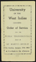University of the West Indies: Order of Service for the Public Thanksgiving