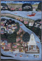 Rama leaving sage Bharadvaja; disciples and citizens with Rama