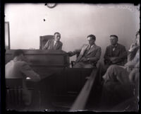 Arthur Stoll on the witness stand during the Leo Patrick Kelley murder case, Los Angeles, 1928