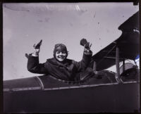 Actress Helene Chadwick seated in a plane, Los Angeles, 1923