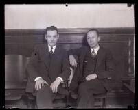 Two men in the courtroom during the Asa Keyes bribery trial, Los Angeles, 1929