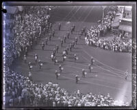 Drum majors turn onto Ocean Boulevard during American Legion Parade, Long Beach, 1931