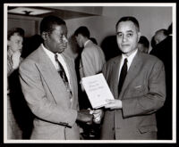 Ralph Bunche with an unidentified man, 1958
