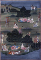 Rama and Sita asleep; Lakshmana and Nisadas guarding; Lakshmana and King Guha