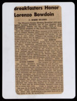 Newspaper article about the Women's Sunday Morning Breakfast club tribute to Lorenzo Bowdoin, 1962
