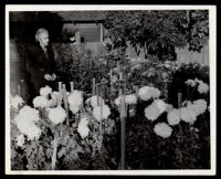 Dr. Vada Somerville in a flower bed, 1950s-1960s