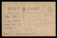 Back of a post card photograph of "Jack" Anne Louise Shaw, a friend of the Miriam Matthews family, 1890-1920