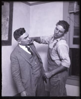 Joe Mayo demonstrates a punch to the jaw on Sheriff Eugene Biscailuz, Los Angeles, 1921-1932