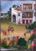 Bali and Sugriva fight; Rama killing Bali; Lakshmana coronating Sugriva