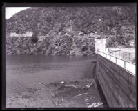Partial view of the San Dimas Dam and reservoir, San Dimas, 1920s