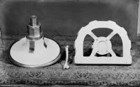 Studio photograph of barber chair spare parts
