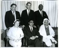 Supervisor Kenneth Hahn, Dr. Vada Somerville and four others in a group portrait, Los Angeles, 1950s-1960s