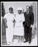 Dr. Vada Somerville, Kenneth Hahn, and a naval officer at the Second Baptist Church, Los Angeles, 1950s