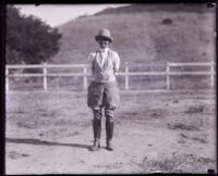 Josephine Callaghan wearing horse riding attire, Los Angeles, circa 1929
