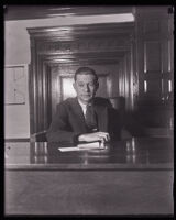Dave Getzoff, in a courtroom, indicted on the charge of conspiracy to give bribes, Los Angeles, 1929