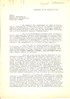 Carta escrita por Sergio Insunza Barrios dirigida a Miguel Scweitzer Ministro de Justicia designado por le Gobierno Civico Militar.